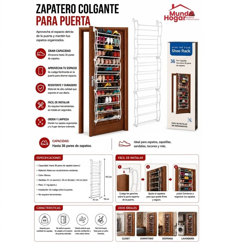 Zapatero Colgante Para Puerta
