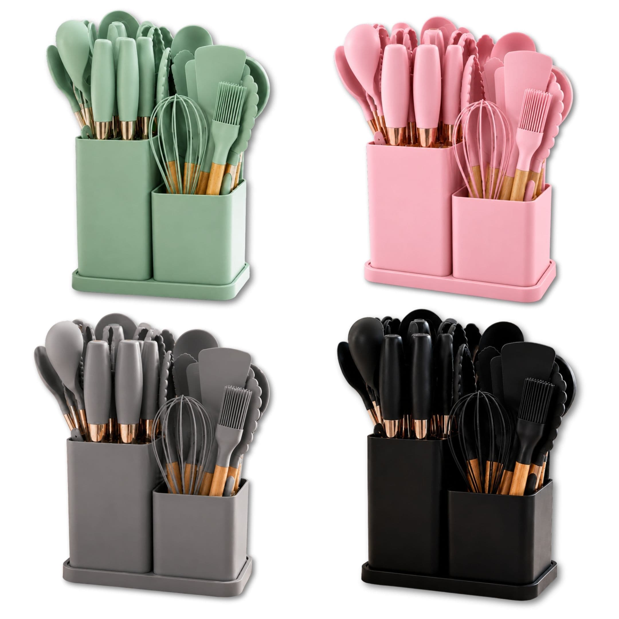 Set De Utensilios Y Cuchillos De 19 Piezas Silicona Antiadherente Y Acero Inoxidable