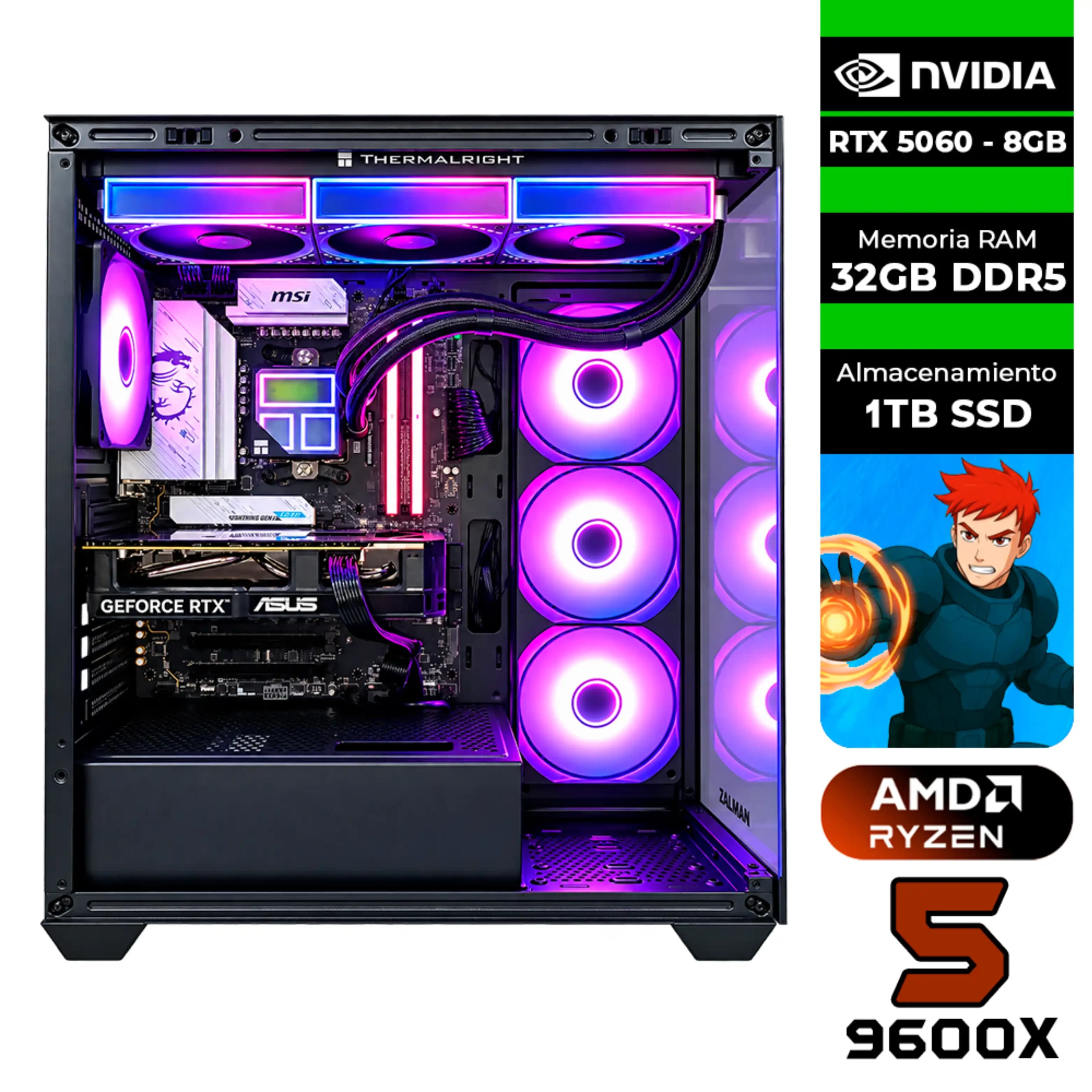 PC GAMER AMD RYZEN 5 9600X + NVIDIA RTX 5060 8GB + 32GB RAM + 1TB SSD (SOLO TORRE)