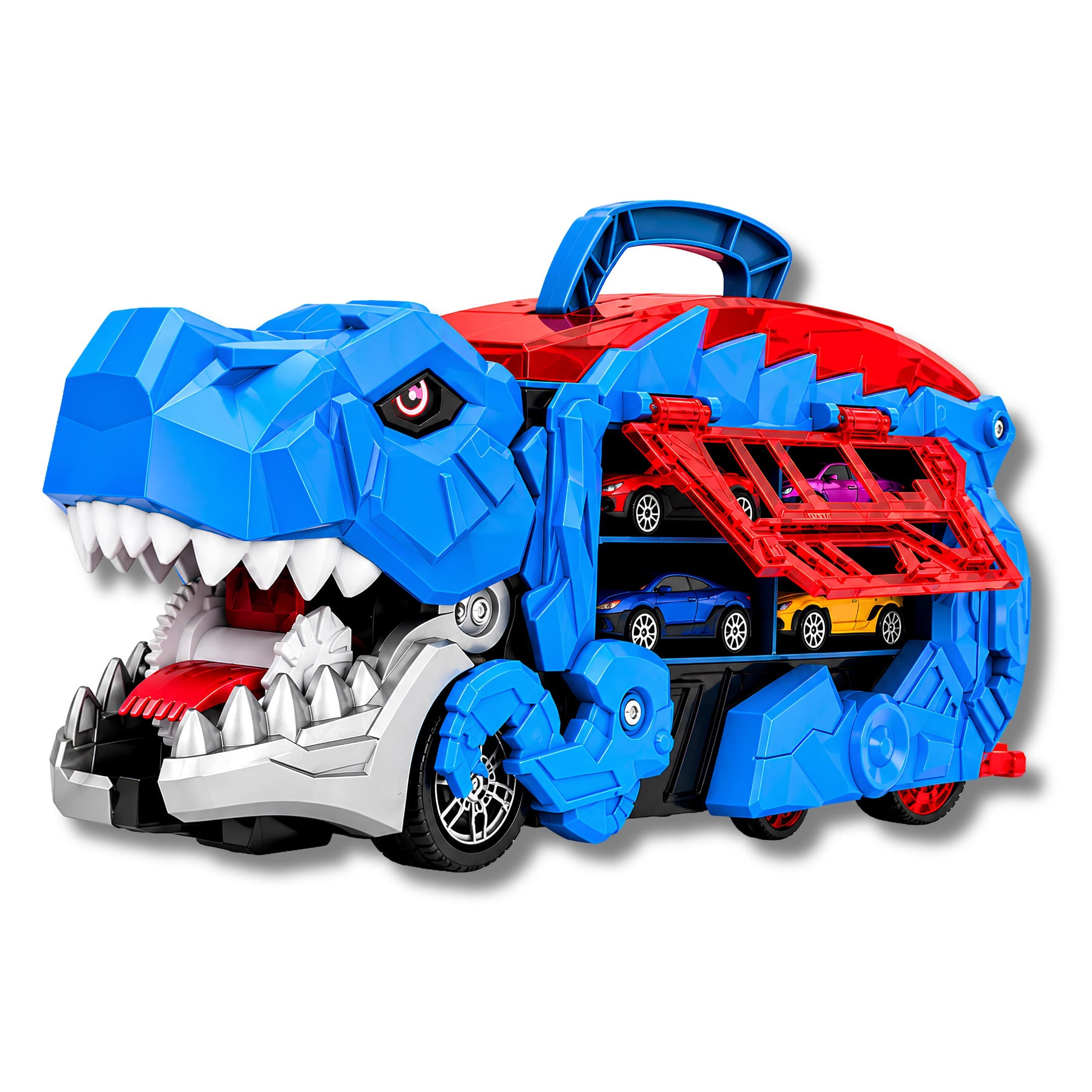 Camion Dinosaurio 2 En 1 Transportador Y Pista Desplegable Con Rampa