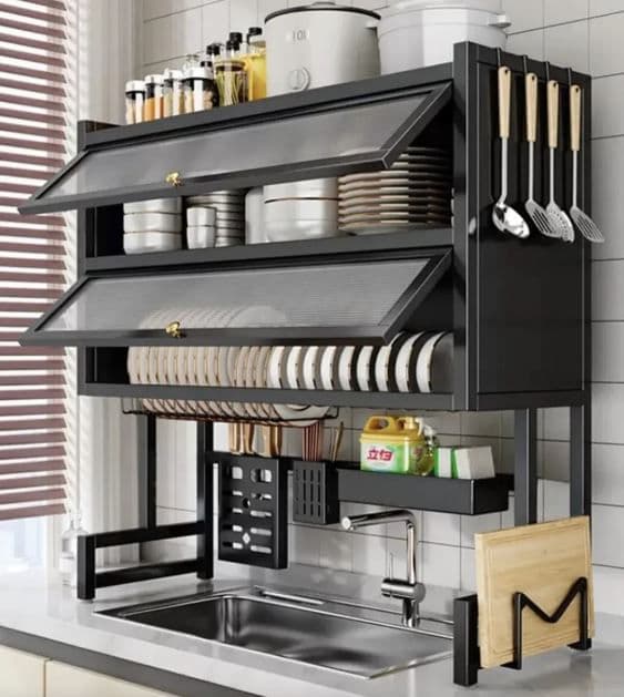 Escurridor Platos Cocina Con Gabinete Doble 65 CM Negro