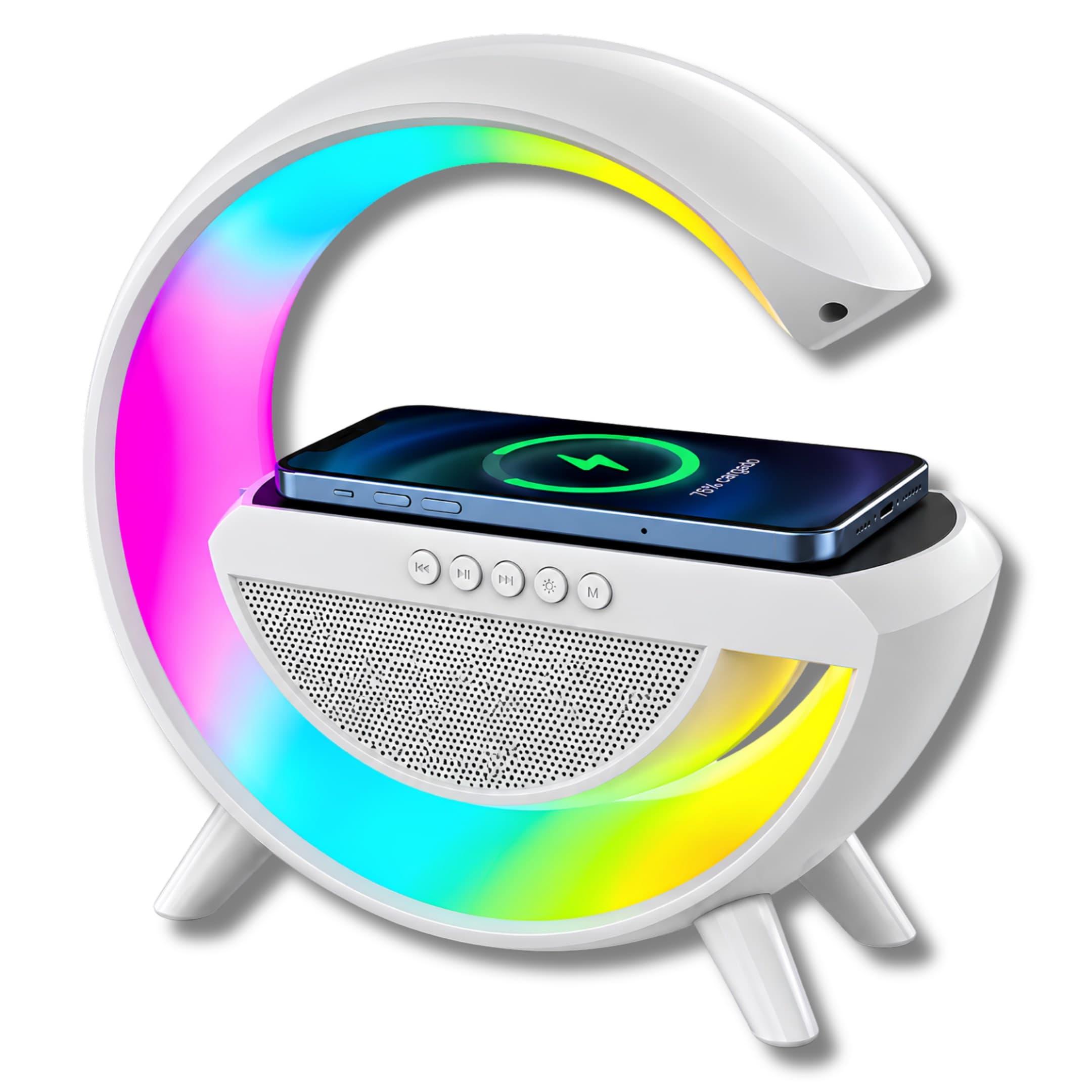 Lampara De Mesa Con Cargador Inalambrico Y Parlante Bluetooth Con Luces