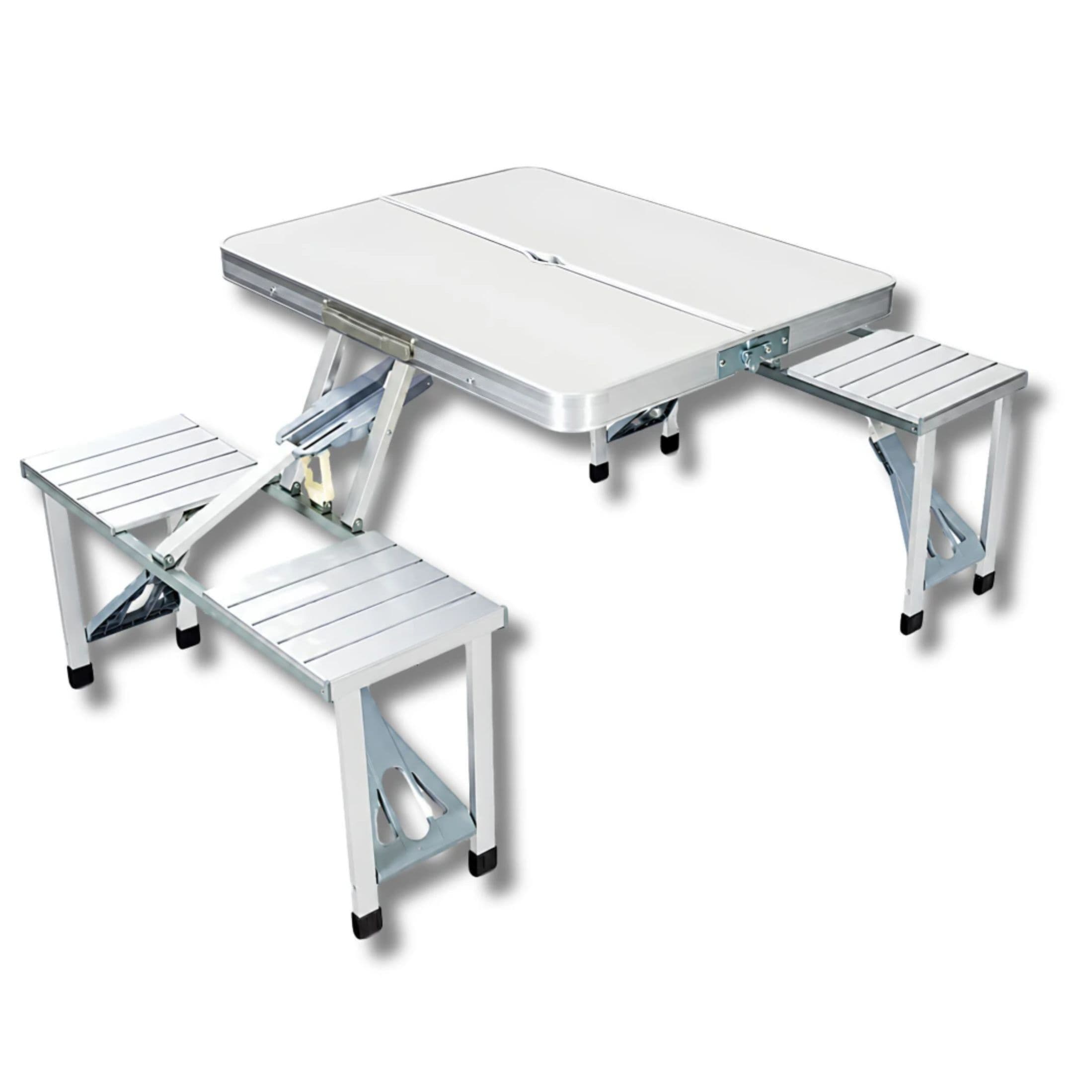 Mesa Plegable Con Cuatro Sillas Metálicas Set Completo LTZ01