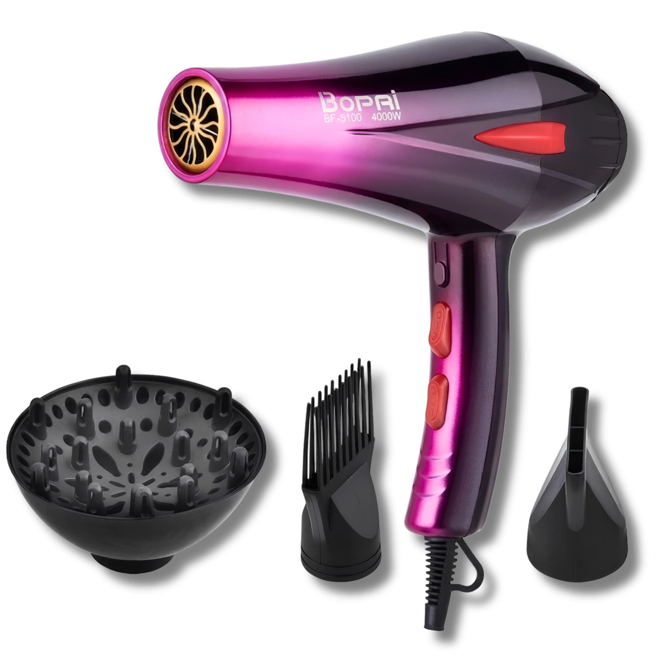 Secador De Pelo Profesional de Alta Potencia Con Boquilla Y Difusor